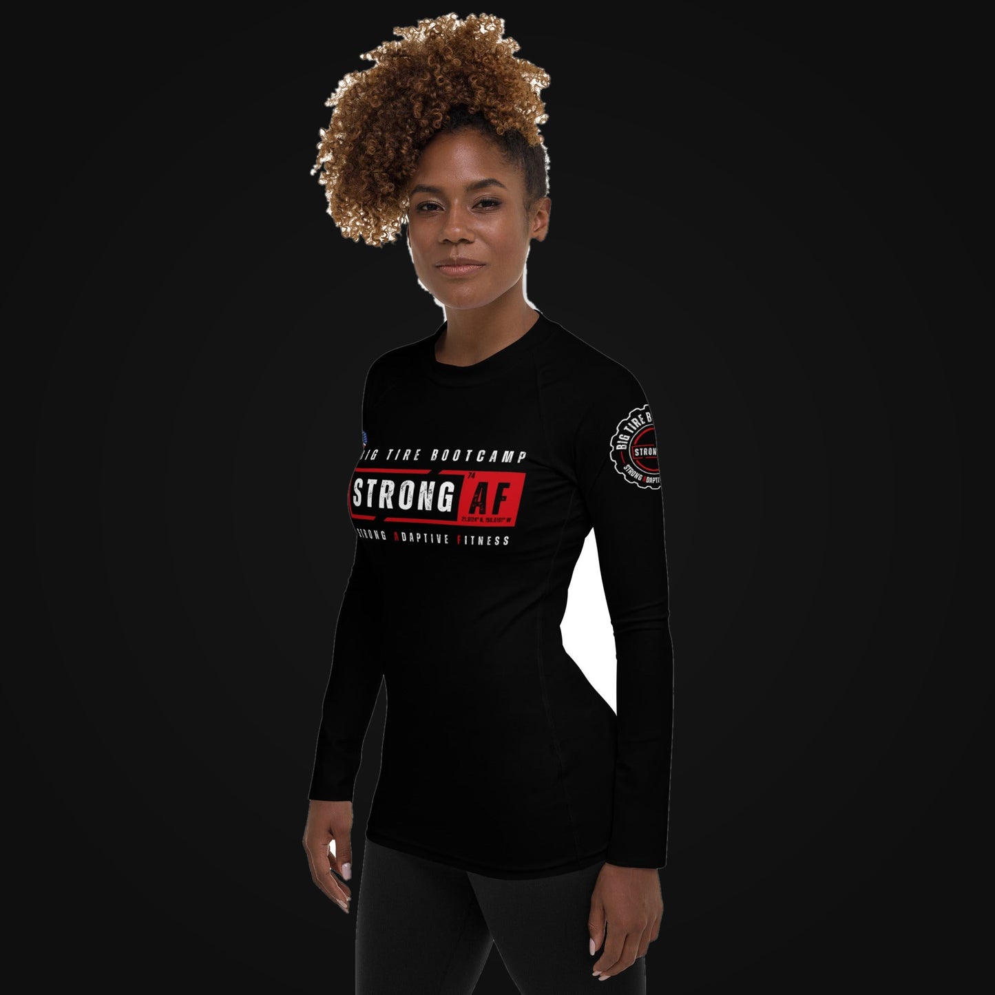 Women's Long Sleeve Rash Guard Coach Shirt on dark