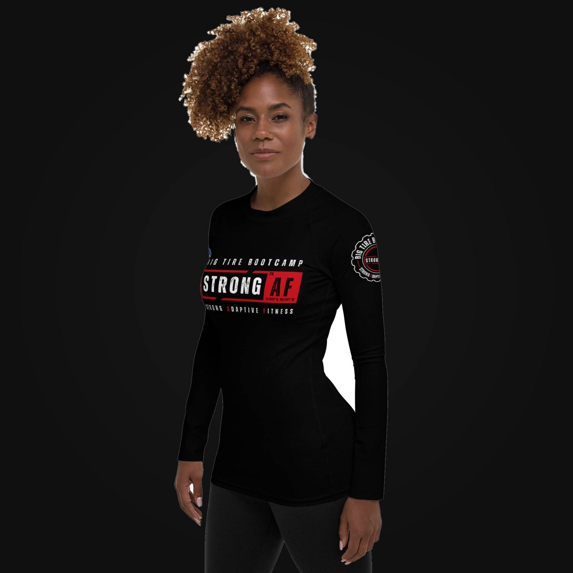 Women's Long Sleeve Rash Guard Coach Shirt on dark