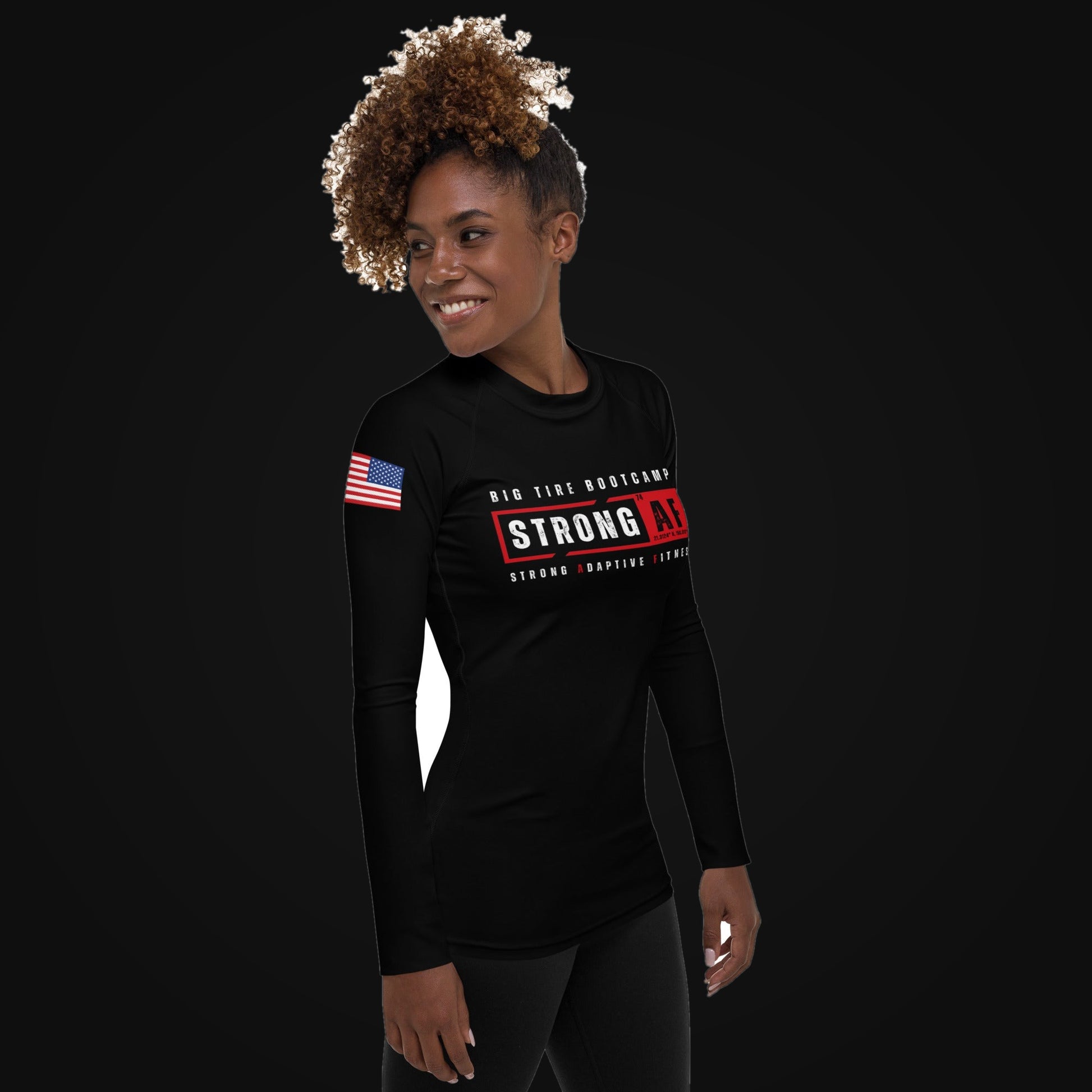Women's Long Sleeve Rash Guard Coach Shirt on dark