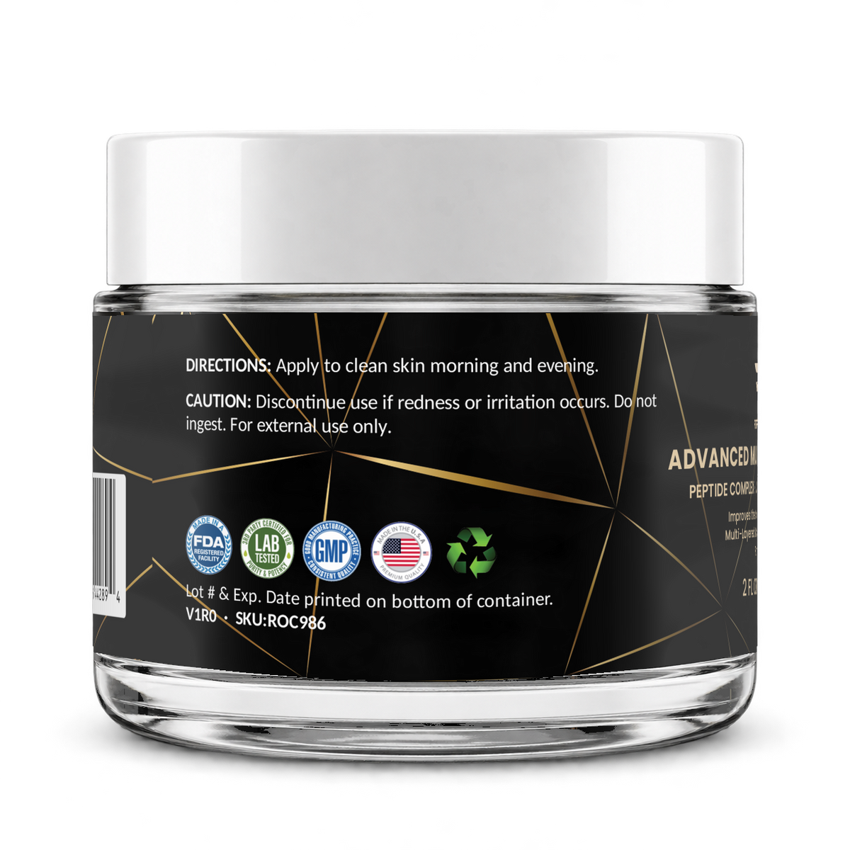 For Fathers Advanced Multi Peptide Cream, 2 fl oz glass jar — left view, directions panel