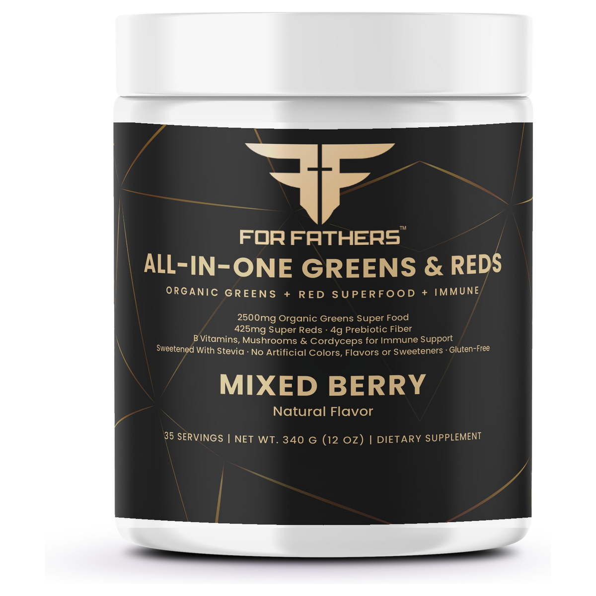 For Fathers All-In-One Greens & Reds Superfood, Mixed Berry, 35 servings — front of tub