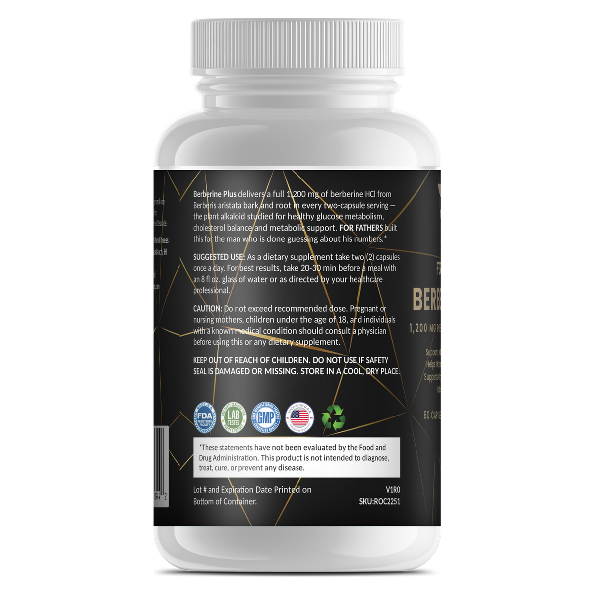 Berberine Plus 1,200 mg 60 capsules – left label panel – For Fathers Fitness