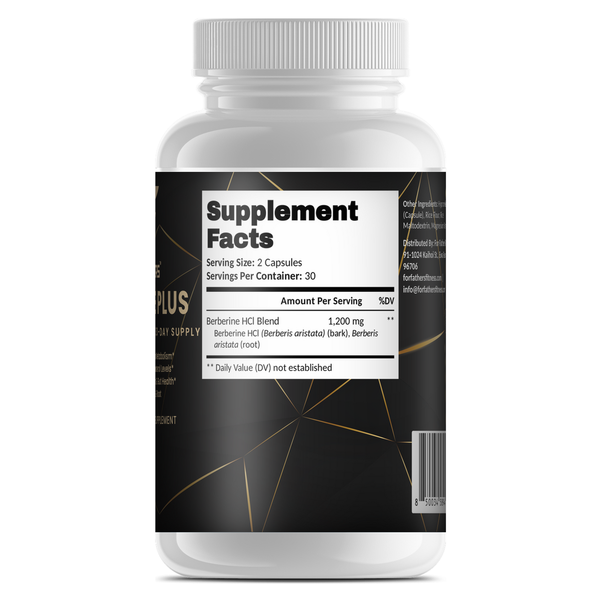 Berberine Plus 1,200 mg 60 capsules – Supplement Facts view – For Fathers Fitness