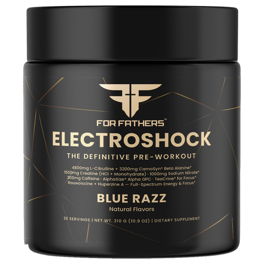 Electroshock Pre-Workout Blue Razz 20 servings – front view – For Fathers Fitness