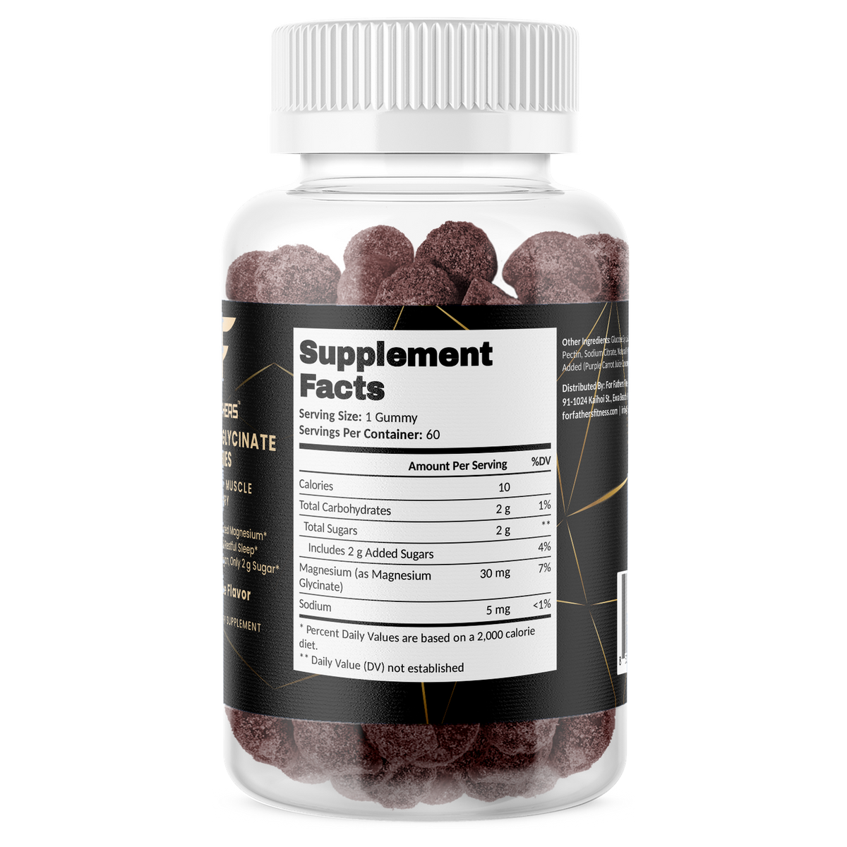Magnesium Glycinate Gummies Natural Grape Flavor 60 gummies – Supplement Facts view – For Fathers Fitness