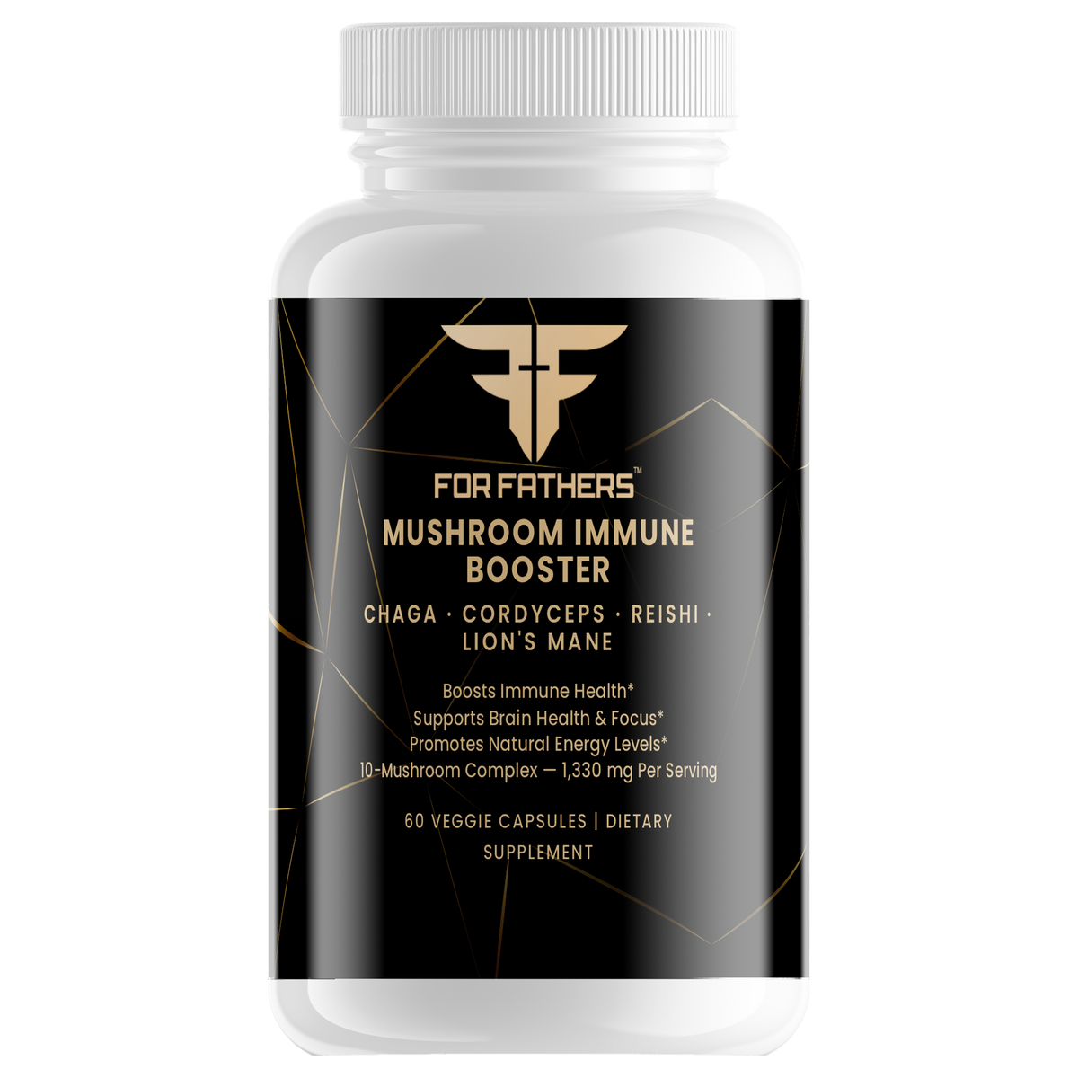 Mushroom Immune Booster 60 veggie capsules – front view – For Fathers Fitness