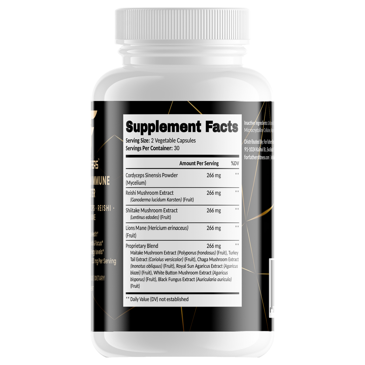 Mushroom Immune Booster 60 veggie capsules – Supplement Facts view – For Fathers Fitness