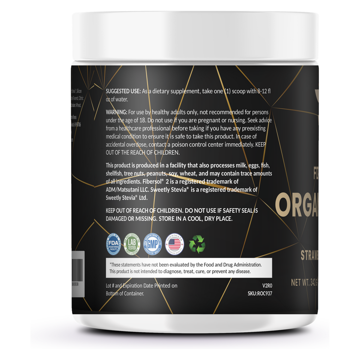 Organic Greens Strawberry Watermelon 30 servings – left label panel – For Fathers Fitness