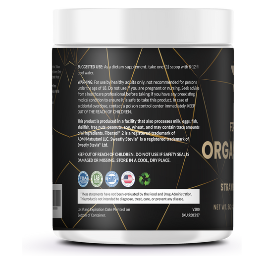 Organic Greens Strawberry Watermelon 30 servings – left label panel – For Fathers Fitness