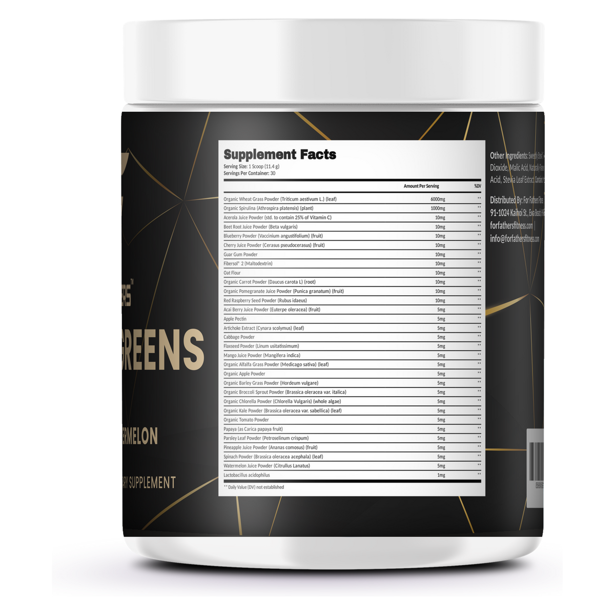 Organic Greens Strawberry Watermelon 30 servings – Supplement Facts view – For Fathers Fitness
