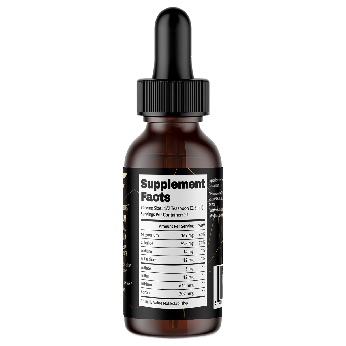 Premium Mineral Complex 2 fl oz (54 ml) – Supplement Facts view – For Fathers Fitness