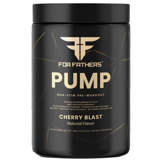 Pump Non-Stim Pre-Workout Cherry Blast 25 servings – front view – For Fathers Fitness