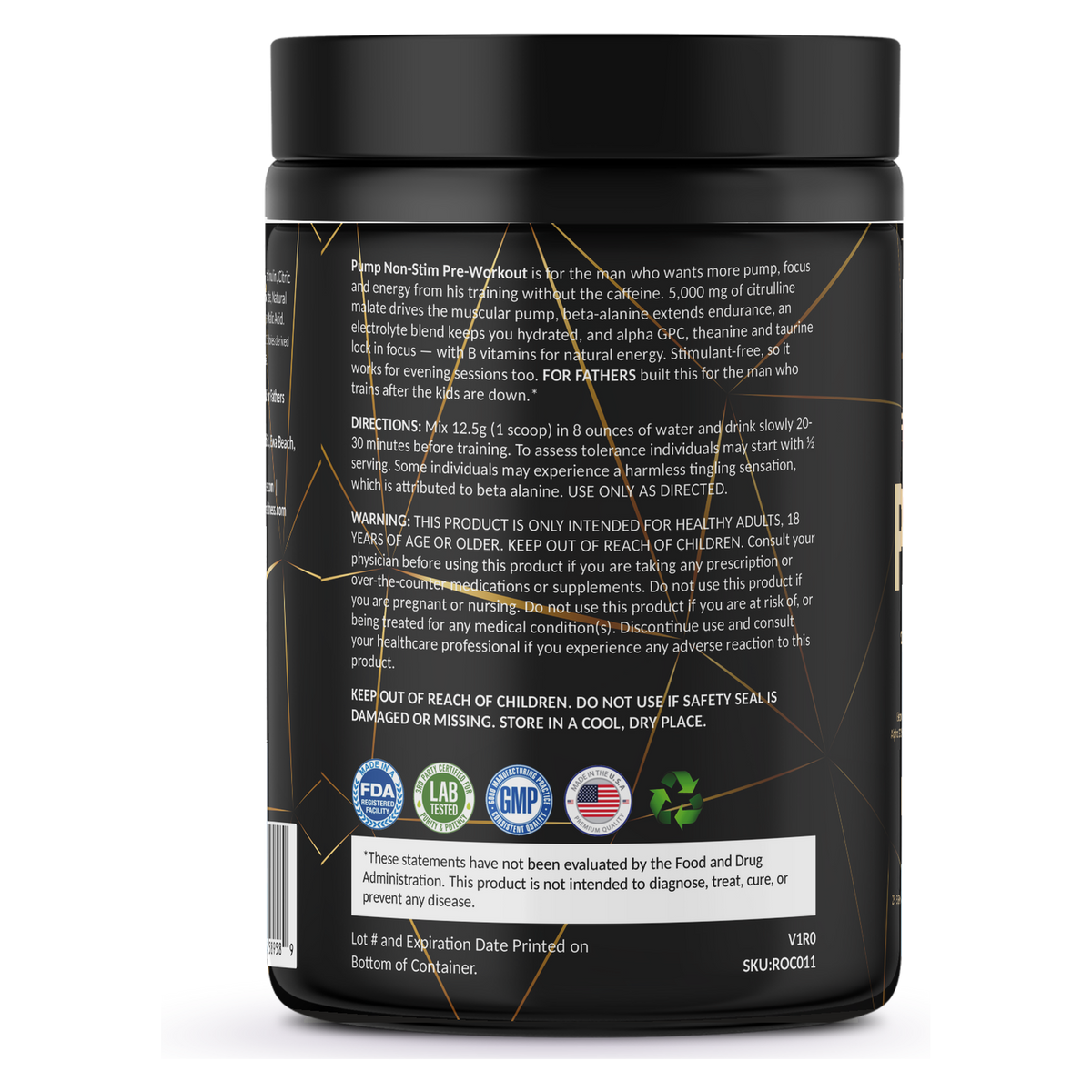 For Fathers Pump Non-Stim Pre-Workout Pineapple — left label panel (directions)