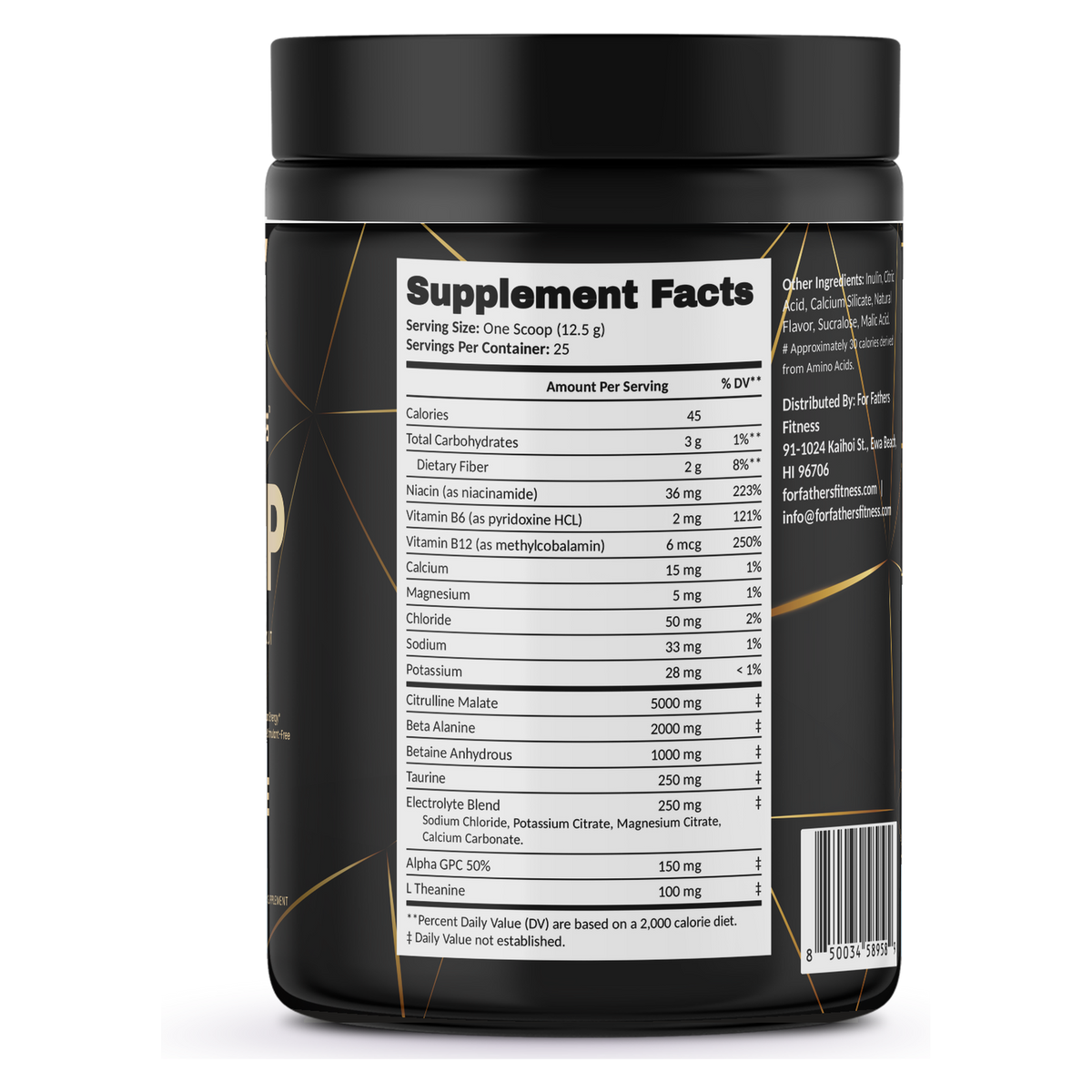For Fathers Pump Non-Stim Pre-Workout Pineapple — Supplement Facts panel