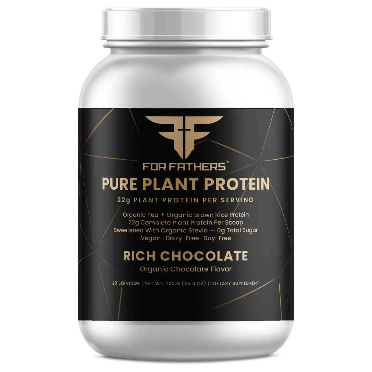 For Fathers Pure Plant Protein, Rich Chocolate, 20 servings — front of jug