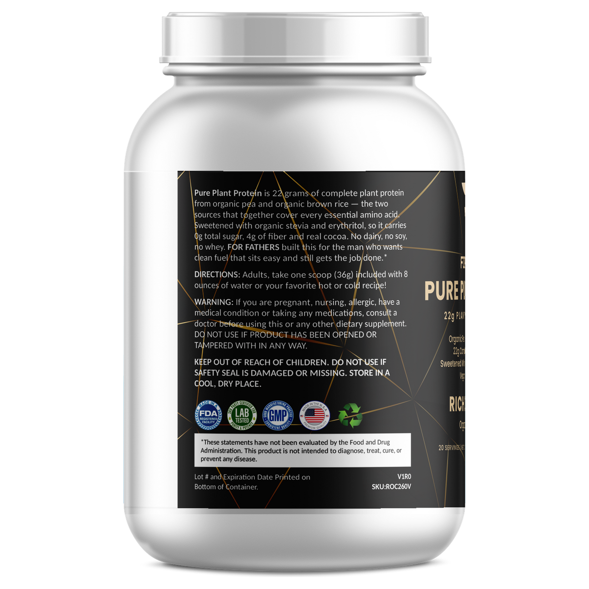 For Fathers Pure Plant Protein Rich Chocolate — directions and warning panel