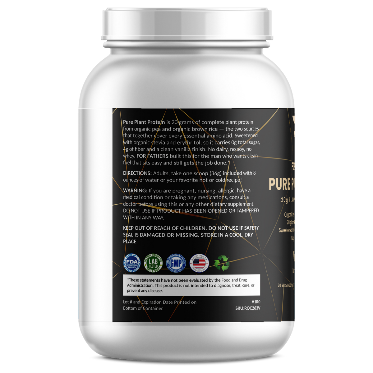 For Fathers Pure Plant Protein Vanilla — directions and warning panel