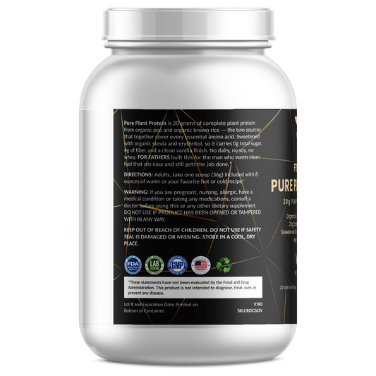 For Fathers Pure Plant Protein Vanilla — directions and warning panel