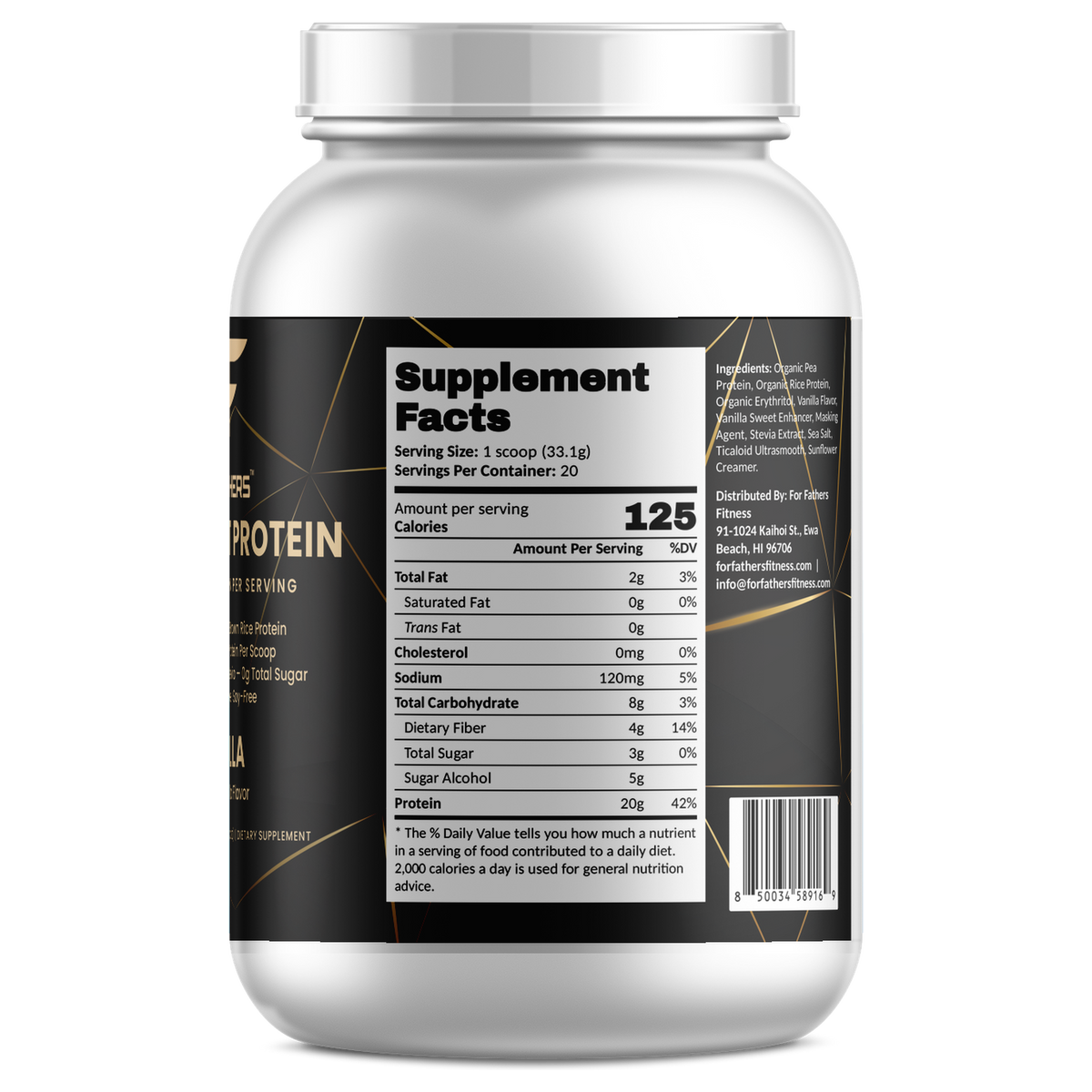 For Fathers Pure Plant Protein Vanilla — Supplement Facts panel