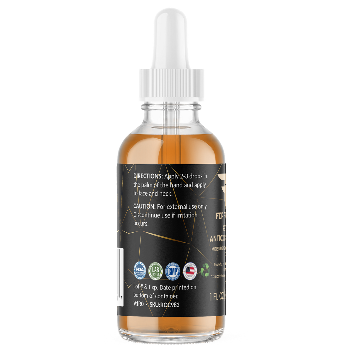 Red Tea Antioxidant Serum 1 fl oz – left label panel – For Fathers Fitness