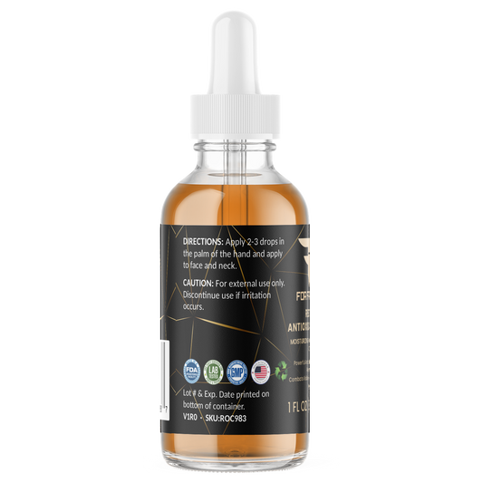 Red Tea Antioxidant Serum 1 fl oz – left label panel – For Fathers Fitness