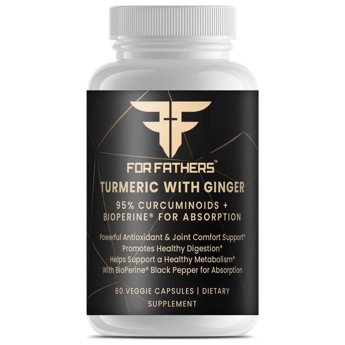 Turmeric with Ginger BioPerine 60 veggie capsules – front view – For Fathers Fitness