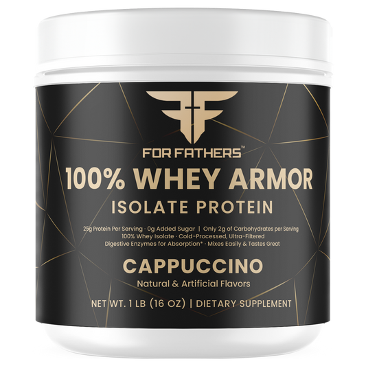 100% Whey Armor Isolate Protein Cappuccino 1 lb – front view – For Fathers Fitness