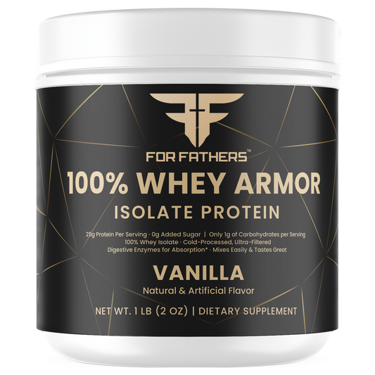 100% Whey Armor Isolate Protein Vanilla 1 lb – front view – For Fathers Fitness
