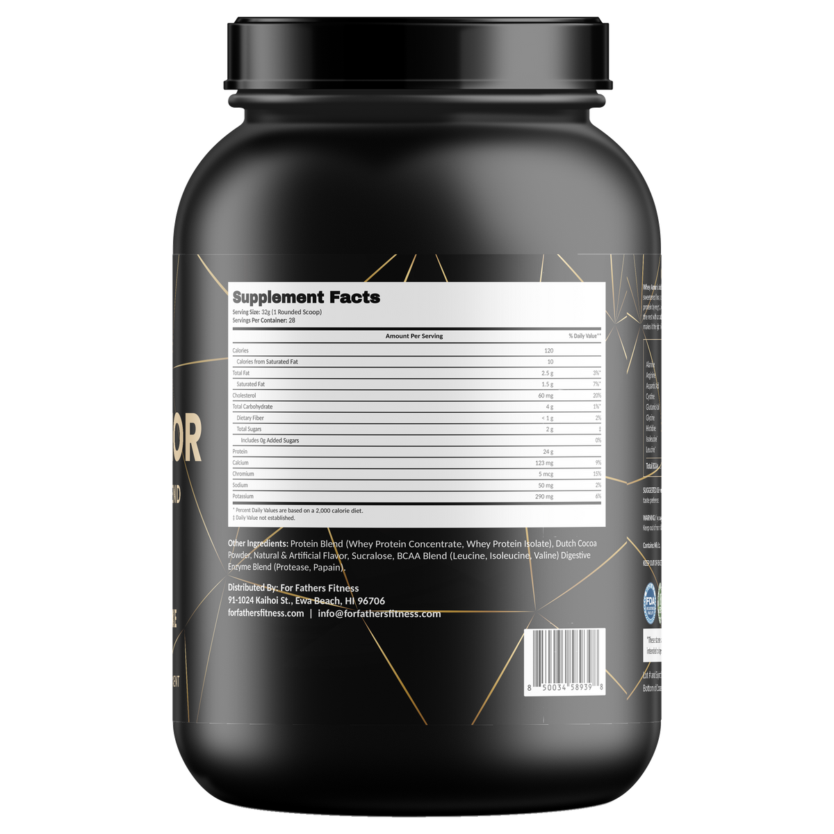 Whey Armor Premium Protein Blend Chocolate Milkshake 2 lb – Supplement Facts view – For Fathers Fitness