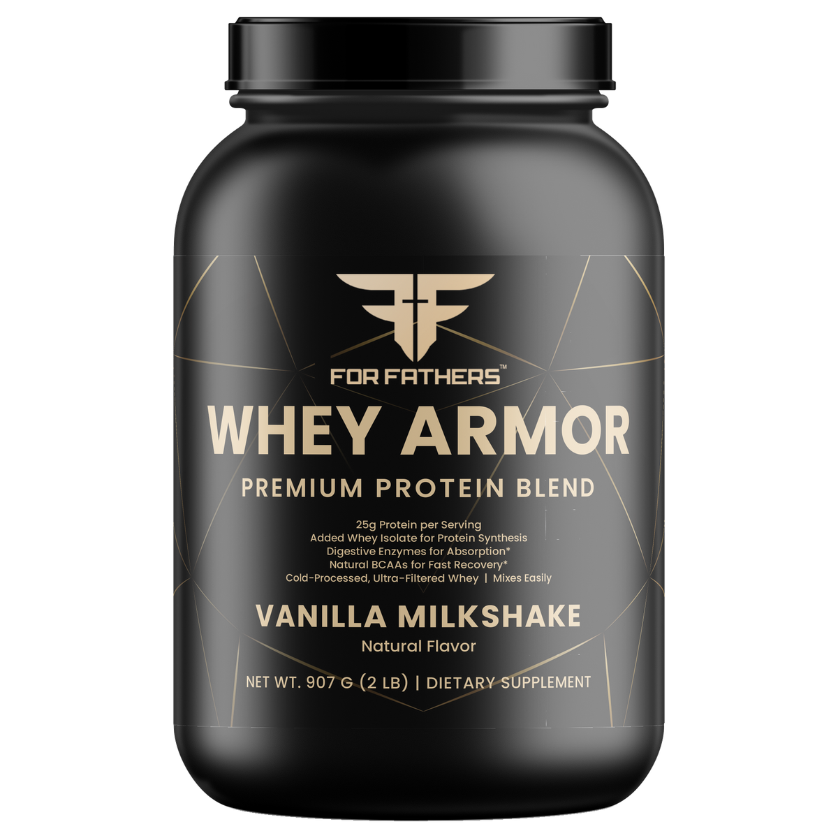 Whey Armor Premium Protein Blend Vanilla Milkshake 2 lb – front view – For Fathers Fitness
