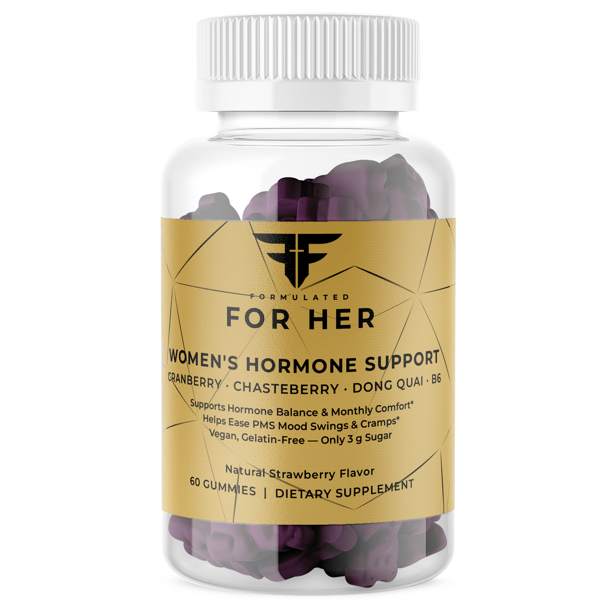 FOR HER Women's Hormonal Support Gummies Natural Strawberry Flavor 60 gummies – front view – For Fathers Fitness