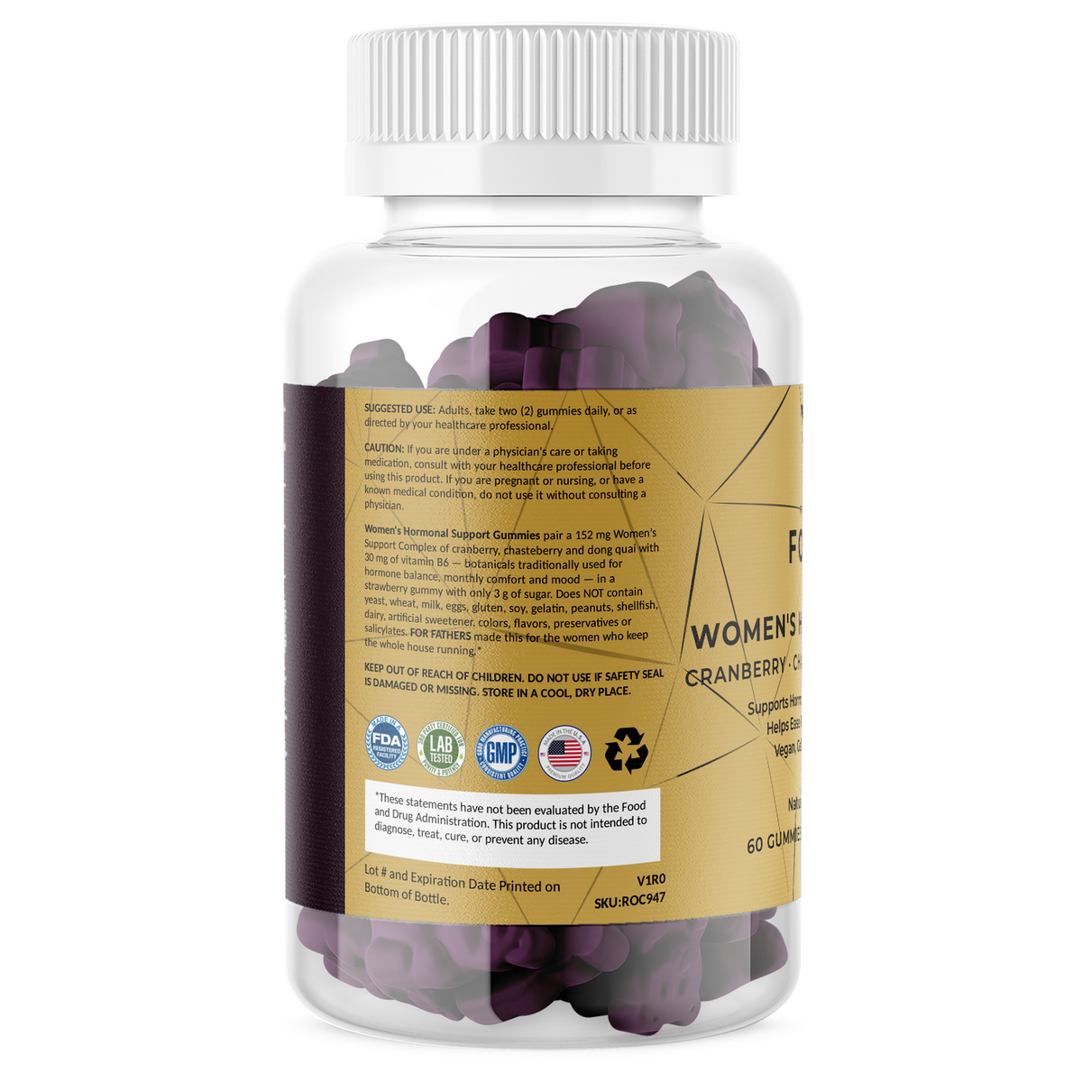 FOR HER Women's Hormonal Support Gummies Natural Strawberry Flavor 60 gummies – left label panel – For Fathers Fitness