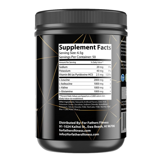 For Fathers Fitness grape flavored bcaa label