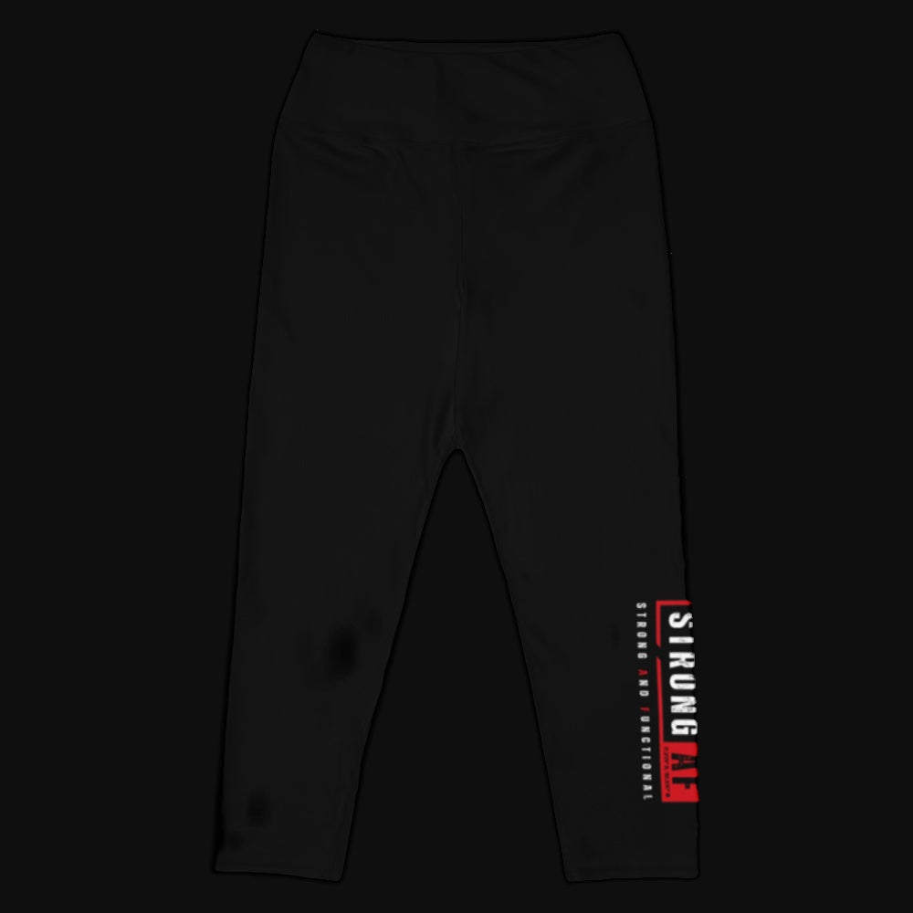 STRONG AF Yoga Capri Leggings – flat lay front