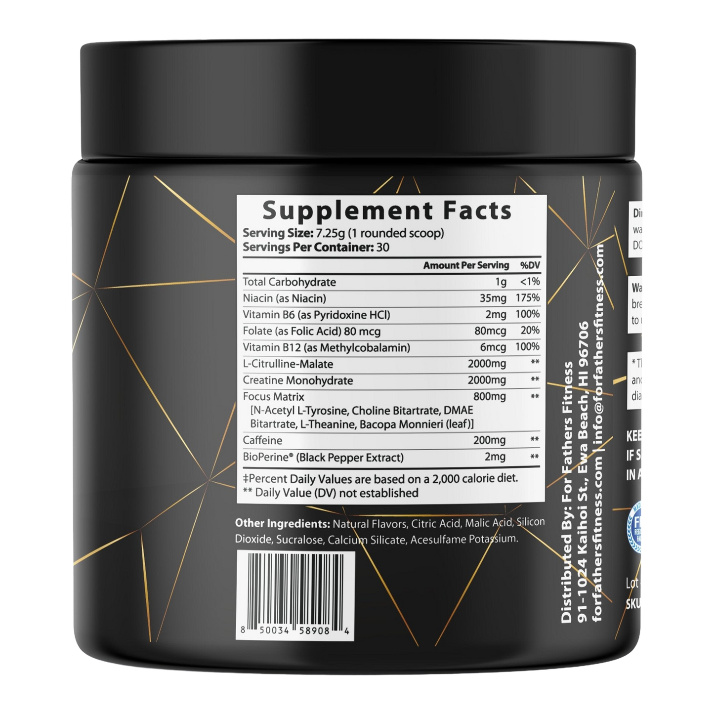 For Fathers Fitness pre workout energy lemonade label