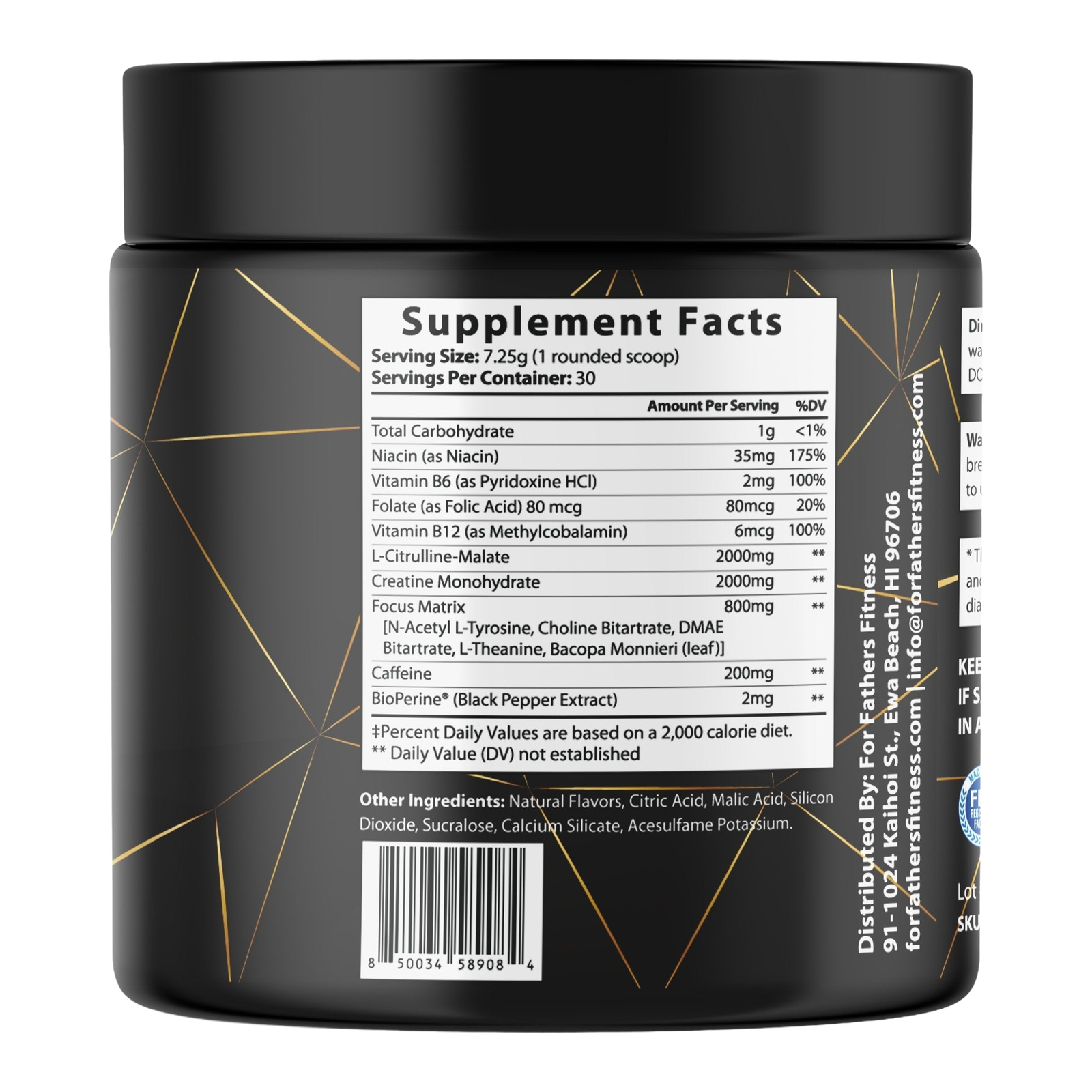 For Fathers Fitness pre workout energy lemonade label