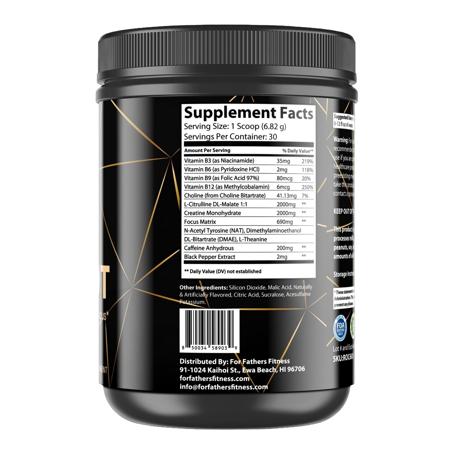 For Fathers Fitness pre workout fruit punch label