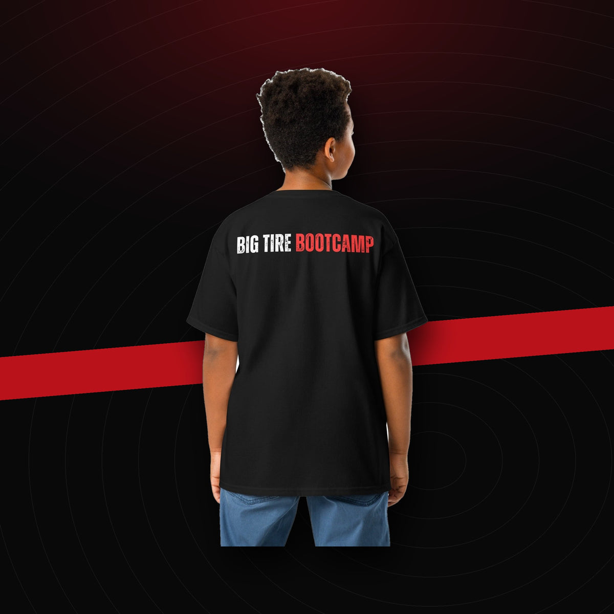 bg2|39114228859076|Big Tire Bootcamp Youth Classic Tee on dark