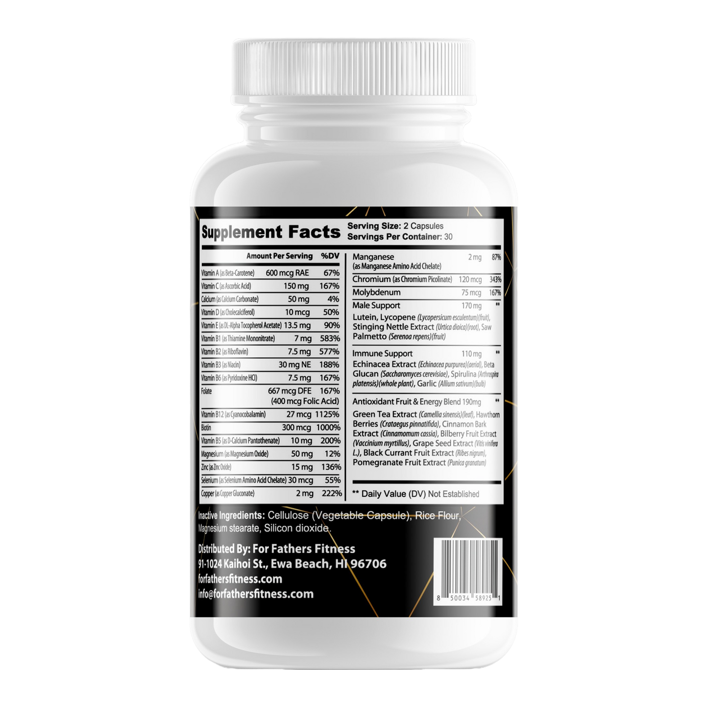 For Fathers Fitness total package multivitamin for men label