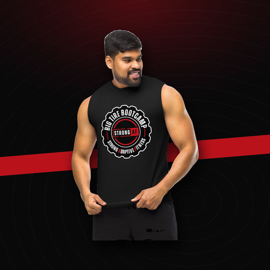 bg2|39114227974340|Big Tire Bootcamp STRONG AF Muscle Shirt on dark