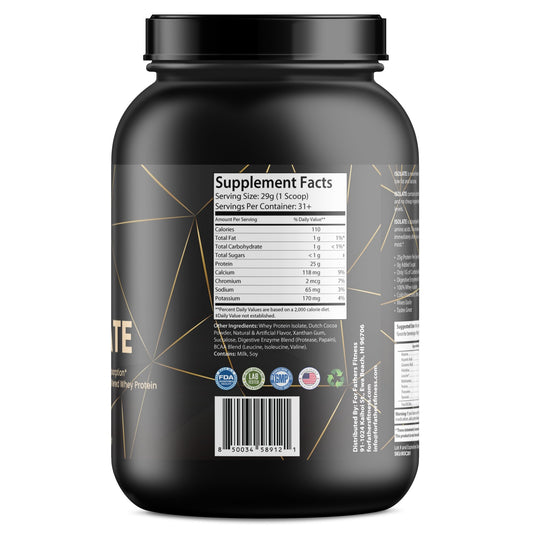 For Fathers 2LB 100% Whey Isolate Chocolate Milkshake Protein Powder – Rapid Absorption, Low-Fat, Energy Booster - For Fathers Fitness